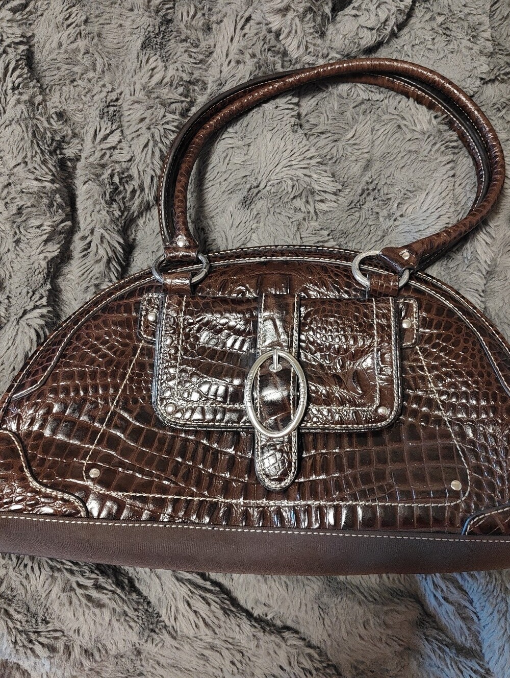 Franco Sarto Y2K Brown Croc-Embossed Shoulder Bag with Buckle